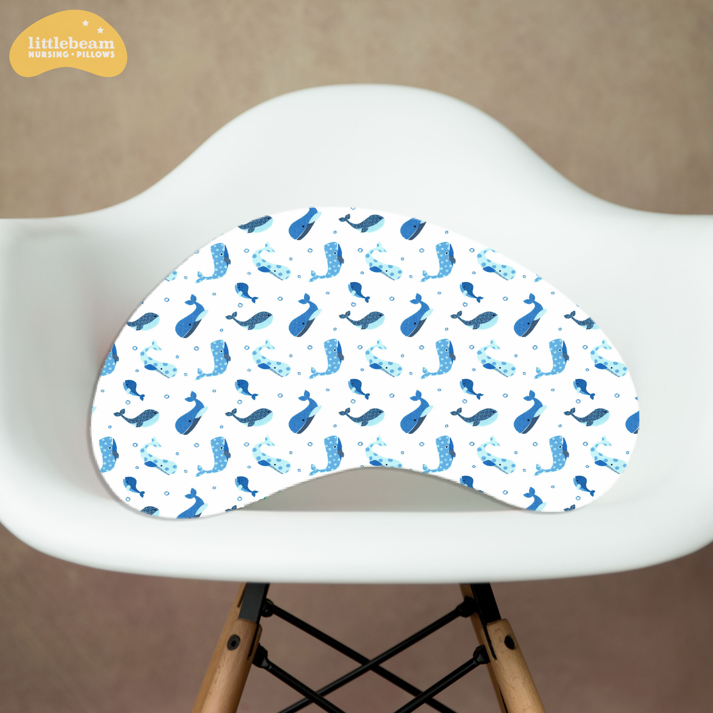Littlebeam Nursing & Breastfeeding Pillow Design White Blue Whale | Littlebeam